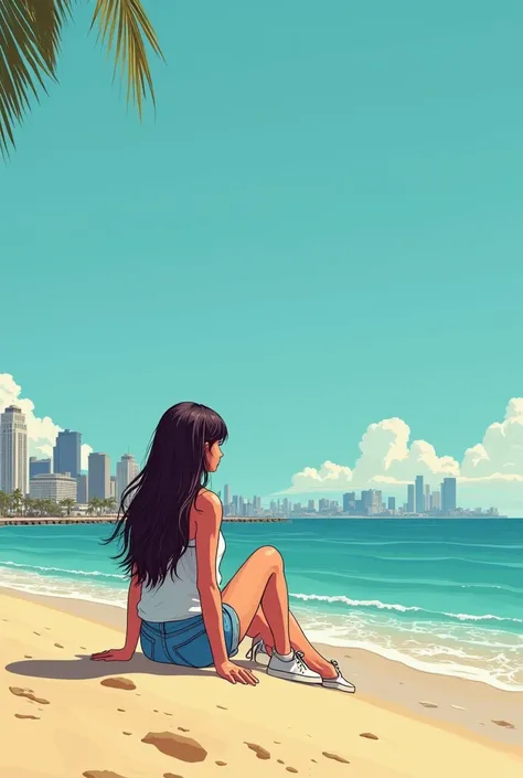 Prompts
GTA San Andreas game style illustration of a girl with Chanel hair sitting alone on the beach in Los Santos looking out to sea