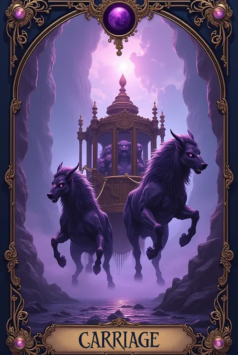 Draw the tarot card of the carriage where the color purple predominates; frameless