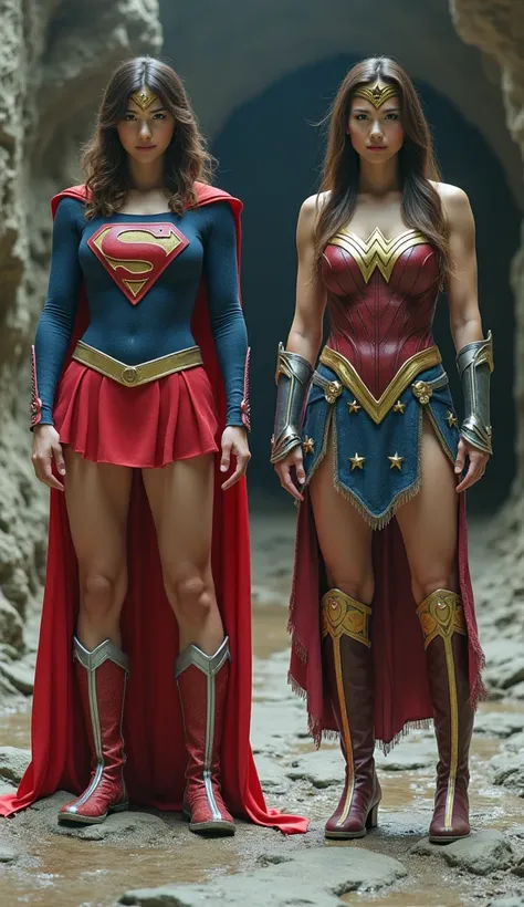 Japanese Supergirl and Wonder Woman are cursed by Medusa、Wonder Woman and Supergirls lower bodies are petrified 
(((Supergirl and Wonder Woman have parts of their bodies turned into stones、The costume is also turned to stone :1.8)))
((( Live Action、    rea...