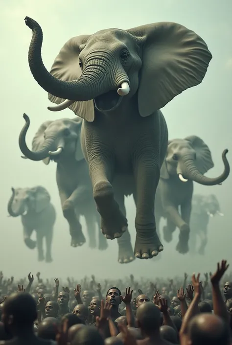 Elephants jump on the heads of millions