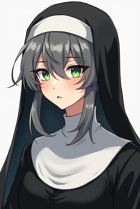 a cartoon of a nun with green eyes and a black dress, 2 d sprite, cel - shaded art style, 2 d anime style, handsome guy in demon slayer art, halfbody portrait, halfbody headshot, caleb from critical role, 2d portrait, he has dark grey hairs, visual novel s...