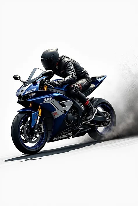 Do a Yamaha R1 sideways,  profile and include the name David somewhere on the bike