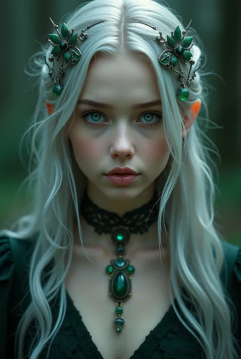 You can generate an image of a really beautiful girl with pale skin, gray eyes, silver-colored hair from Slytherin. 