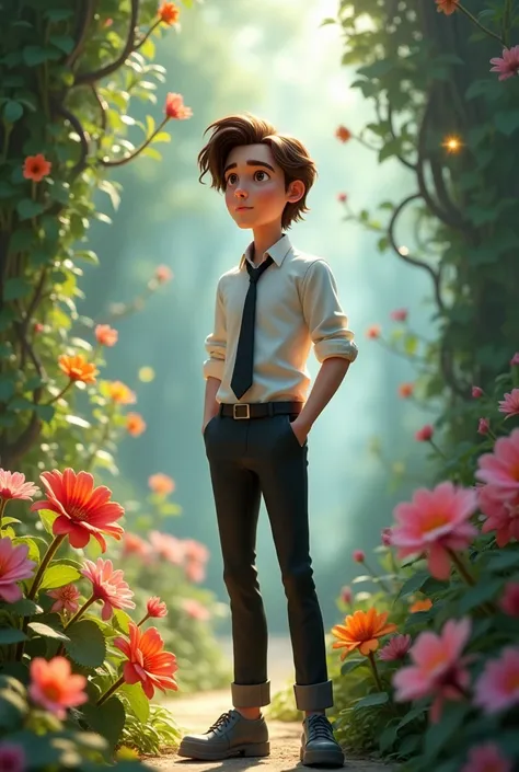 .Plants a   with brown hair wears a white shirt with a black tie, black pants and gray shoes  Disney Pixar  