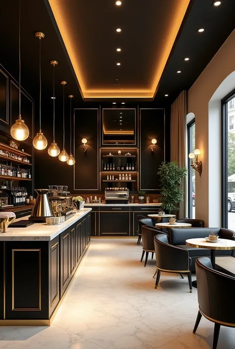 An elegant coffee shop in gold, black and white called OTMAN NADIA