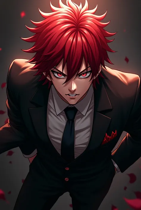 Anime red hair mafia with dark aura and killer look