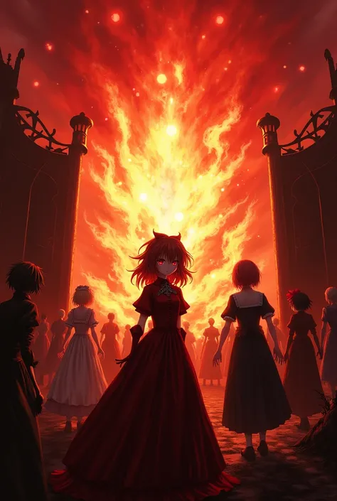 Remilia and the others watching the explosion at the Red Devil