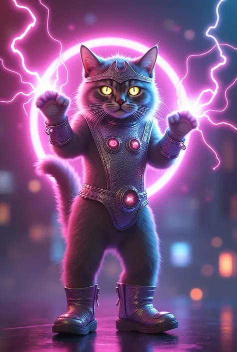 Cat dressed as Dazzler - Conversion of sound into light and bursts of energy.
