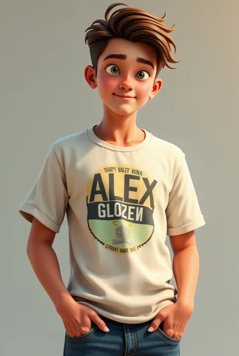 Alex
Age : Appearance: tall with brown hair and green eyes . His style is casual and comfortable,  often wears graphic t-shirts and jeans