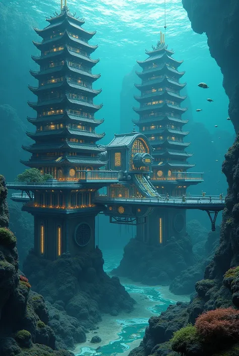 Base with a futuristic Chinese look under water