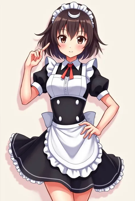 Anime girl in a maid suit posing ,  with big breasts