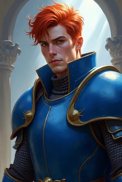 Knight Reid Diggory red-haired in blue armor From the book Witch Killer by Shelby Mahurin