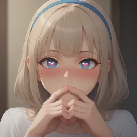 ((((((love hearts blushing heavy blush heart shape pupils)))))) blond hair blue eyes Samui score_9, score_8_up, score_7_up, 1girl, headband (accurate clothing) UHD, masterpiece, , super detail, high details, high quality, best quality  