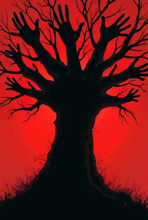 zombie hands reaching out of a tree, conceptual art, end of evangelion poster, the end of evangelion, end of evangelion, grasp of darkness!!!, devilman, evangelion anime poster, upside down stranger things, abstract horror, evangelion, Background Red and b...