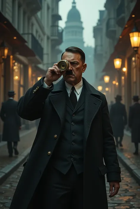 Adolf hitler as detective with spyglass