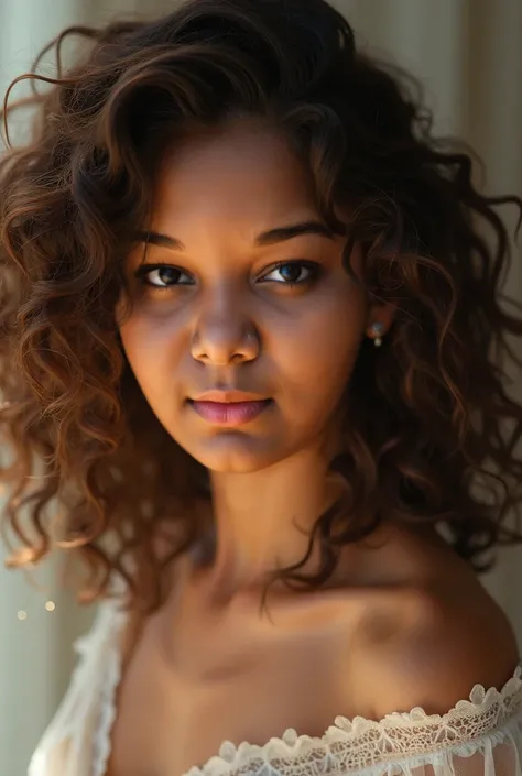 Make a woman look like this with curly hair 