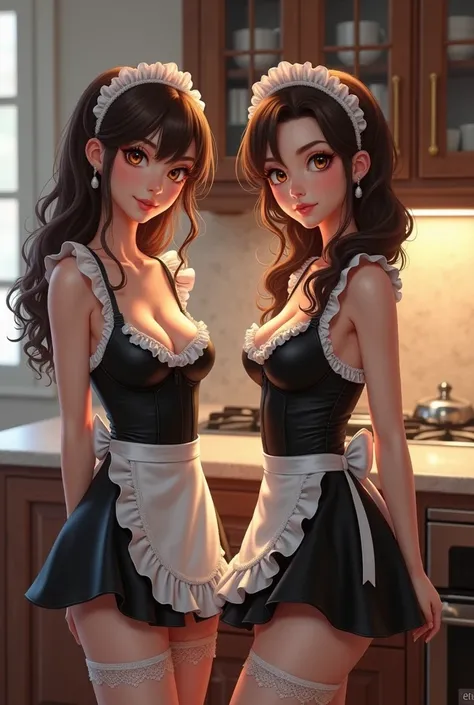 Beautiful girls in the kitchen , a sexy maid costume and a nice ass