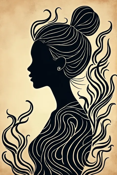 Please make a silhouette batik motif of lines and curves