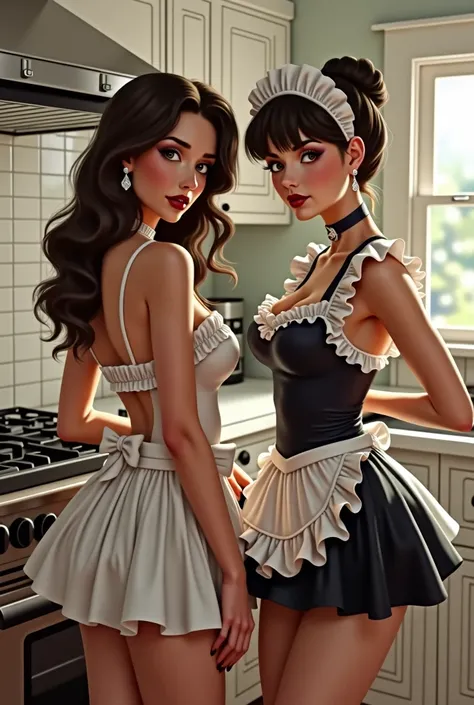 Beautiful girls in the kitchen ,  and sexy maid costume