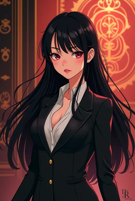 Sister, Reminiscent , female, Decadent Beauty, animated film,  illustration , Black hair, Webtoon,  suit,  Japanese-style cartoon illustration, Kuldere , Chainsaw Man, Makima, esdes , Makima 얼굴,