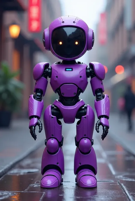 A human-shaped mini robot in purple with hyper white_ realistic photo _Realists . 