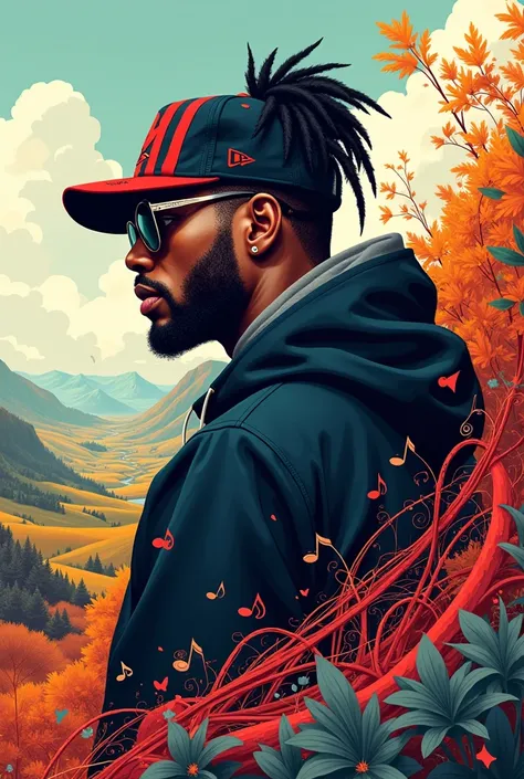 Create a background with rapper design and landscape music