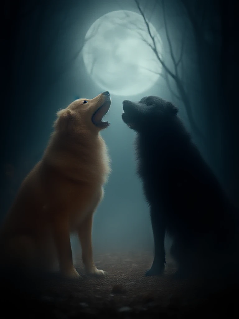 clearing! Here is a detailed prompt to create an AI image that represents the fight between two dogs symbolizing good and evil:

"Create a dramatic scene of a fight between two dogs in a nighttime setting. On one side, a dog with a shiny golden coat, with ...