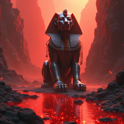 An Egyptian sphynx,  steampunk, Red Diamond River, epic, 4K