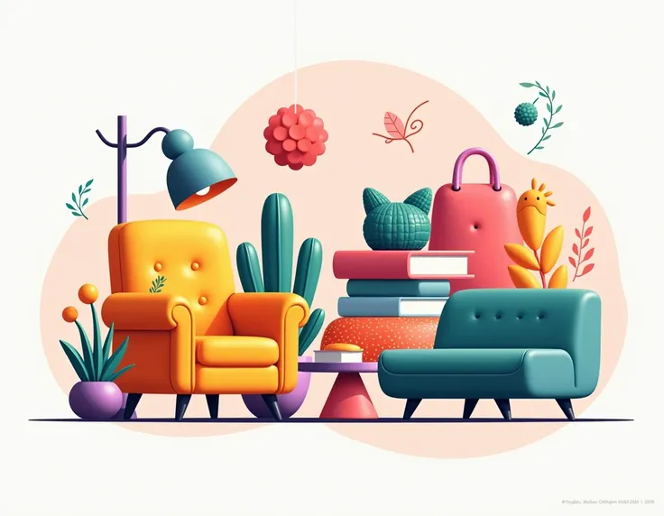 Create an image or logo with the theme of colorful furniture