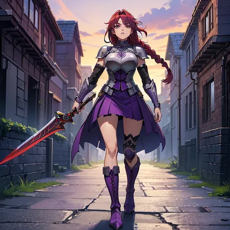 Masterpiece, HD, High Resolution, Best Quality, High Quality, High Details, Super Detailed. High fantasy genre, fantasy artwork. Solo character alone. “Warcraft styled aesthetic”.
{{(A 16-years-old scarlet-red-haired barbarian girl warrior:(appearance: fai...