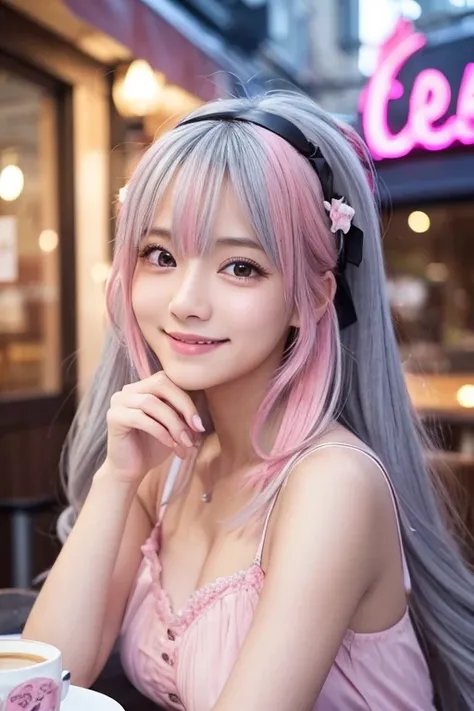 (RAW photography:1.2)、top-quality、a beautiful detailed girl、double tails，Pink hair color、A smile、heartthrob、extremely detailed eye and face、beatiful detailed eyes、hugefilesize、A high resolution、8k wallpaper、finedetail、the wallpaper、Light on the face、 movie...