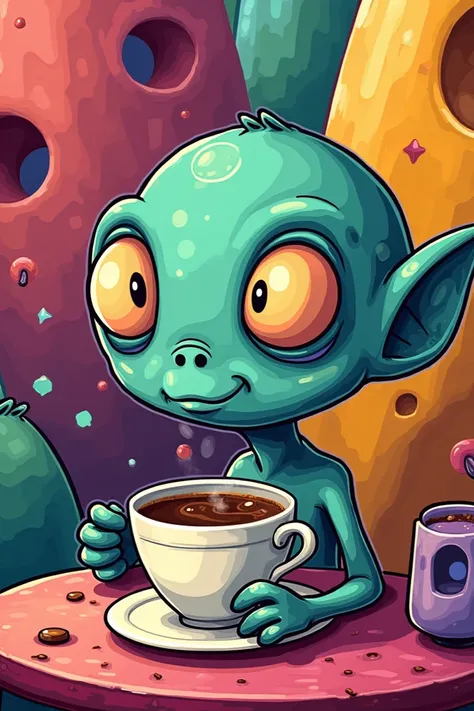 Alien Drinking Coffee, Comiquitas style 