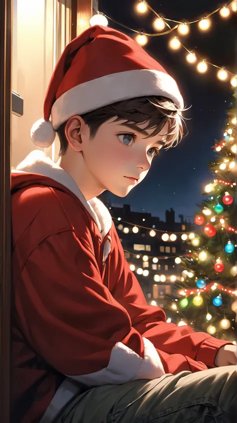    ultra-realism   , Im watching the Christmas lights,A boy about 20 years old 