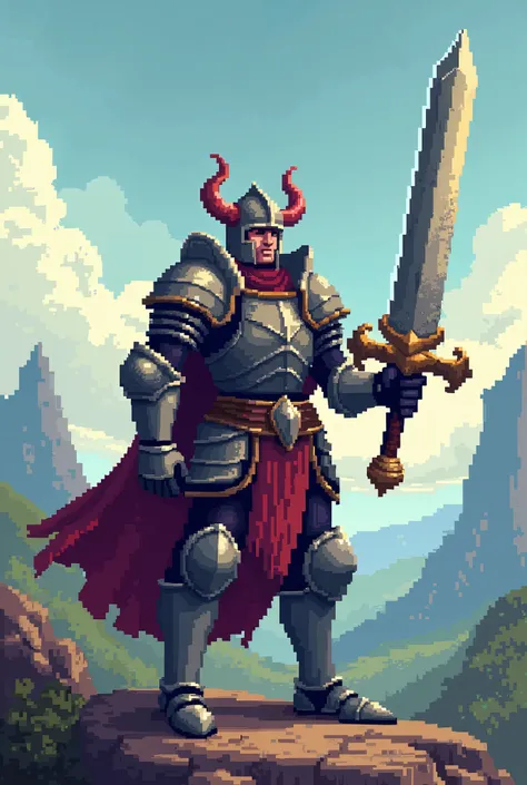 Pixel art character of a knight with a giant sword