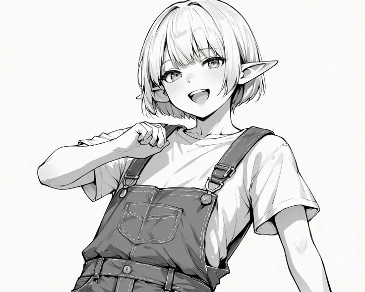 score_9_up, score_8_up, score_7_up, 1boy, solo, source_anime, ((sfw, rating:general)), , young boy, blond hair BREAK pointy ears, bob cut, elf traditional media, sketch, monochrome,  greyscale, , pointy ears, bob cut, elf BREAK 

Shirt, short sleeves, over...