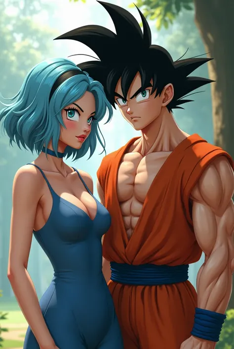 Realistic sexy Bulma next to Goku