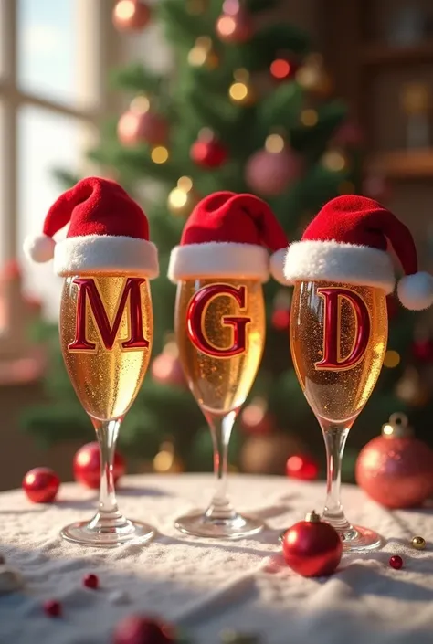 3 initial glasses with Noels cap "m","g","D"