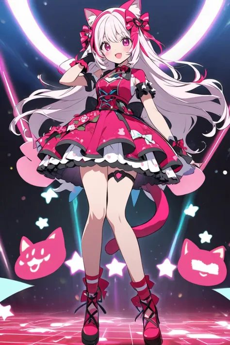 Idol cartoon girl。Cat ears and cat tail 。 Raspberry inspired design。Raspberry inspired color 。whole body