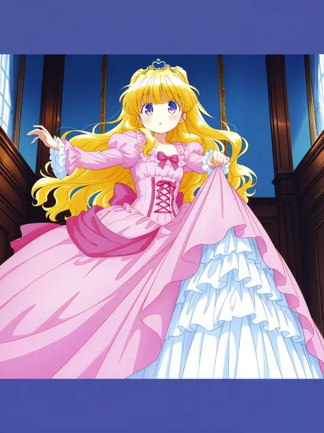 general,highres, ultra-detailed,very aesthetic,best quality ,best hands,  BREAK Ayumi_GF, 1girl,solo, long hair,Big eyes,
A cute Princess,, ((hot pink Silk Satin Victorian big Ball Gown Dress.:1.0)),Ten years old young girl,baby face,short tall,long sleeve...
