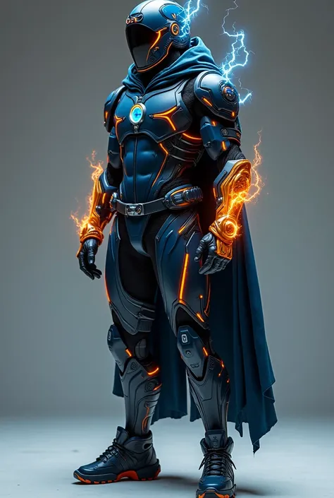  A dynamic and stylish combat suit, designed for a man who possesses individuality **" Heart of the Storm "**. The suit is predominantly dark blue, with orange and yellow details that imitate lightning and flames. The top is made of a lightweight, breathab...