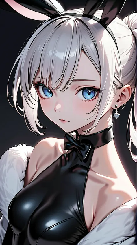 8k resolution, high-quality illustration, soft lighting,  
short, tousled gray hair with a faint bluish tint, asymmetrical bangs, hair tied in the back, boyish hairstyle,  
detailed facial features, white skin, clear eyes,  
modest bust size, slender build...