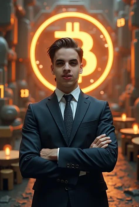 My image with my face exactly like ,  in a suit in an extremely realistic bitcoin scenario