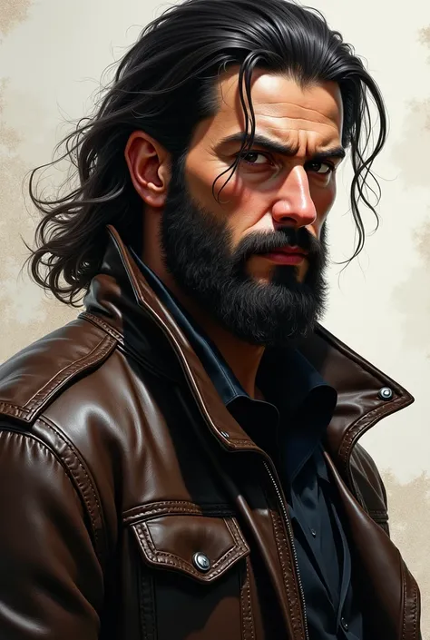 painting of a man with a beard and a leather jacket, a photorealistic painting inspired by Kanō Naizen, trending on Artstation, shin hanga, masayoshi suto and artgerm, shinkiro toshiaki mori, very realistic digital art, ultra realistic digital painting, hi...