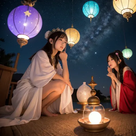 Beautiful fortune teller、 starry sky 、 Japanese、 crystal ball