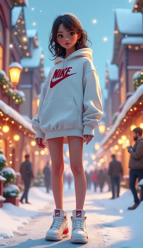  My girl a white sweatshirt and some Jordan 4,  masterpiece,  illustration,  with the name  "ODALIS ",  better quality, High details,  HIGH QUALITY,  , Christmas City, 3D