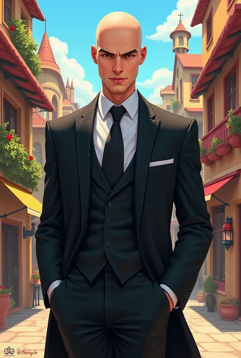 Agent 47 with black shoes in disney style 