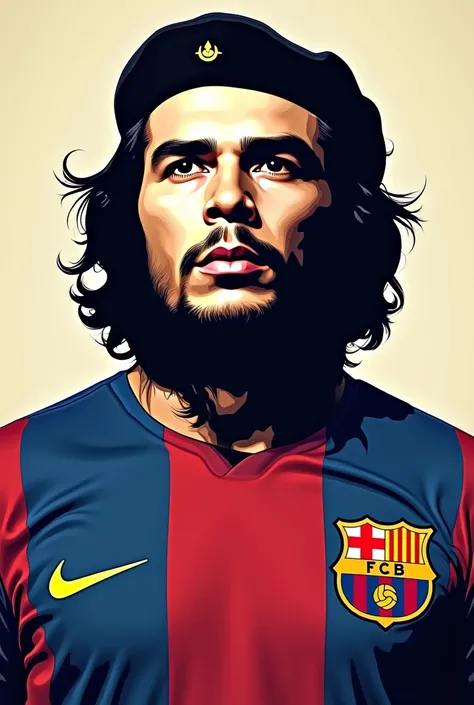 an image of Che Guevara wearing the Barça shirt 