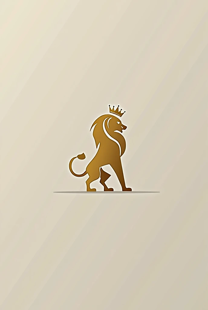  Create a sophisticated and minimalist logo ,  with a simple lion in metallic gold , incorporating a discreet crown , also golden, positioned over his head.  The design must be elegant and modern ,  with simple lines and smooth shapes ,  giving a sense of ...