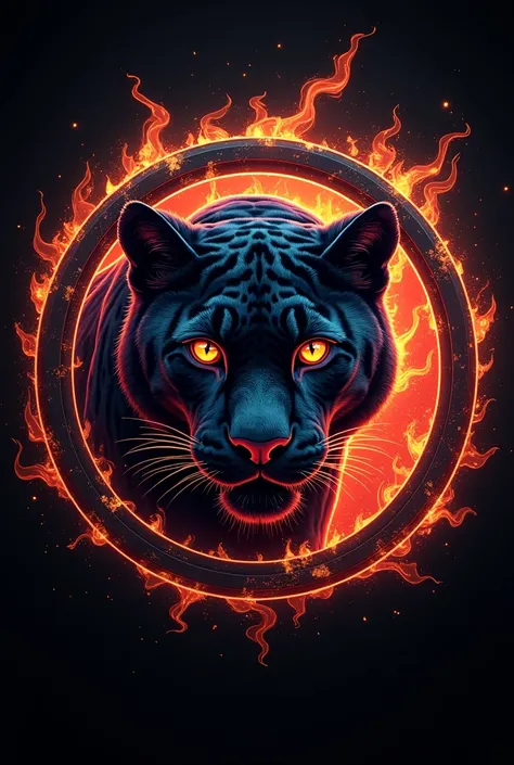 Create a bold and dark circular shield logo with the "Wild jaguar"  name and also with the name Agency, with bold and dark letters , the very detailed image of a panther , very detailed and street-style . Details in intertwined flames, fires, and electric ...