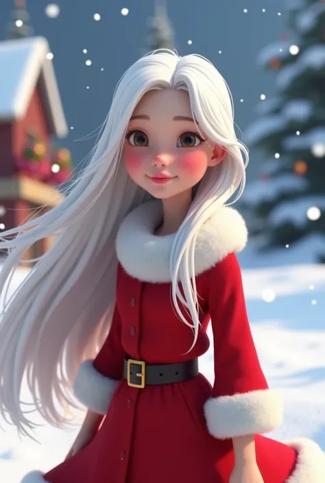 White hair,  long hair, female, animation picture, Santa girl 